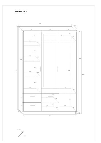 Wenecja 2 gardróbszekrény 3 ajtó 2 fiók tükör nélkül - Endgrain tölgy