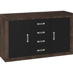   Verin komód 2 ajtó 4 fiók - Grange tölgy - Fényes fekete