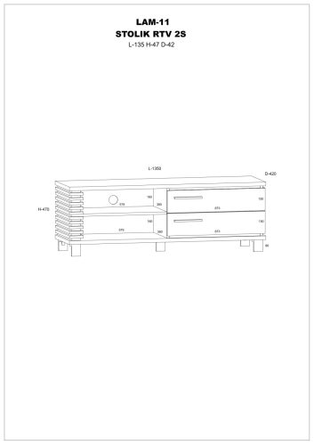 Lamir TV-állvány 2 fiók - Grange tölgy - Szürke - Fekete