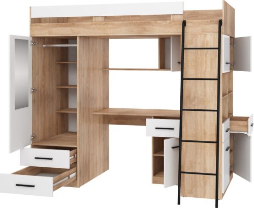 Level galériaágy jobbos - Világos Sonoma tölgy - Fehér