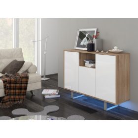   King komód nagy 3 ajtó - Világos Sonoma tölgy - Fényes fehér