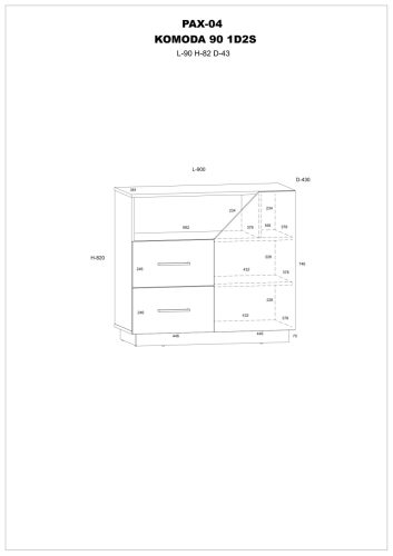Pax 90 komód 1 ajtó 2 fiók - Endgrain tölgy - Fehér - Krém