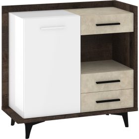   Box komód 1 ajtó 3 fiók - Grange tölgy - Fehér - Granada mandula