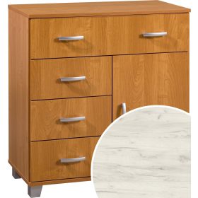 Komód 1 ajtó 4 fiók KN-8044S1D - Fehér tölgy