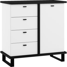 Cross komód 1 ajtó 4 fiók - Fekete - Fehér