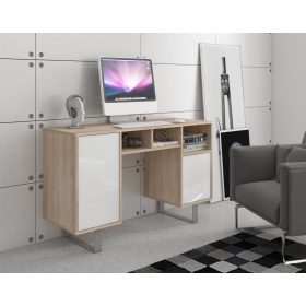   King íróasztal 2 ajtó - Világos Sonoma tölgy - Fényes fehér