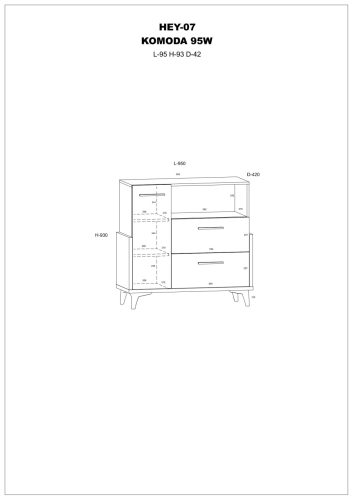 Hey komód 1 ajtó 2 fiók 95W - Artisan tölgy - Fehér - Szürke