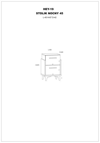 Hey éjjeliszekrény 2 fiók 45 - Artisan tölgy - Fehér - Szürke