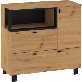 Vegas komód 1 ajtó 2 fiók - Artisan tölgy - Fekete