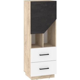   Pax 50 alacsony könyvespolc 1 ajtó 2 fiók - Endgrain tölgy - Fehér - Beton fekete