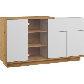   Hybrid komód 3 ajtó 1 fiók 1 üvegajtó - Artisan tölgy - Fényes fehér