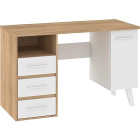 Nordis íróasztal 1 ajtó 3 fiók - Cremona tölgy - Fehér