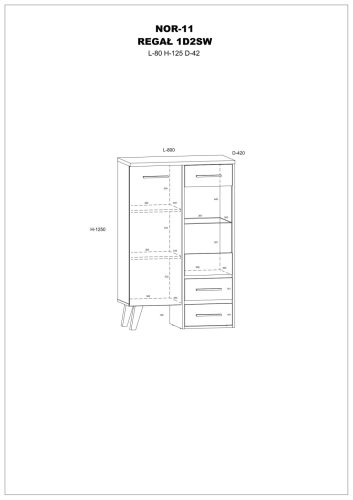 Nordis könyvespolc 2 ajtó 2 fiók - Sötét Sonoma tölgy - Fehér
