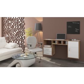   Hanger falra szerelhető íróasztal - Világos Sonoma tölgy - Fényes fehér