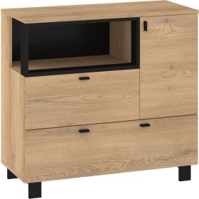 Vegas komód 1 ajtó 2 fiók - Cremona tölgy - Fekete