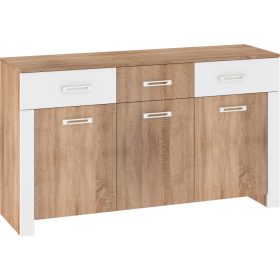   Hugo komód 3 ajtó 3 fiók - Világos Sonoma tölgy - Fehér