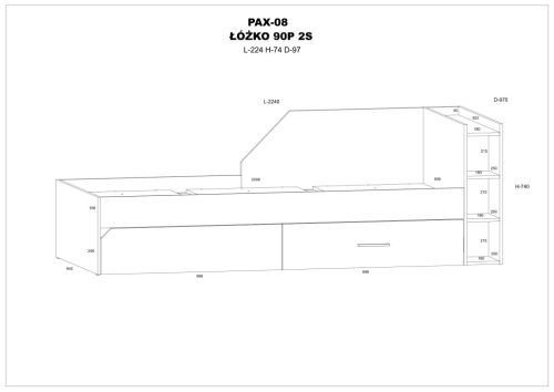 Pax 90P ágykeret 2 fiók jobbos - Endgrain tölgy - Fehér - Levendula