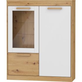   Maximus könyvespolc 2 ajtó 1 üveges ajtó - Artisan tölgy - Fényes fehér