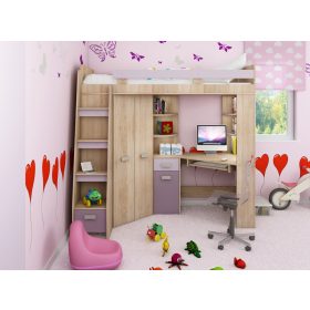   Antresola galériaágy balos - Világos Sonoma tölgy - Levendula - Lila