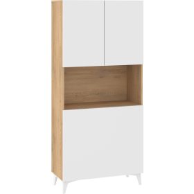   Megan 1 többfunkciós szekrény felhajtható asztallappal 3 ajtó - Cremona tölgy - Fényes fehér