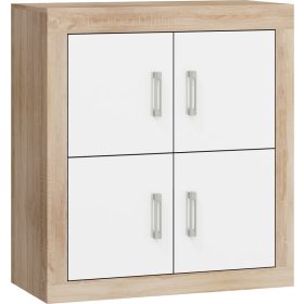   Verin komód 4 ajtó - Világos Sonoma tölgy - Fényes fehér