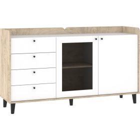   Dolce vitrines komód 1 üvegajtó 1 ajtó 4 fiók - Endgrain tölgy - Fényes fehér