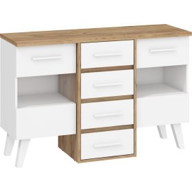 Nordis komód 2 üvegajtó 4 fiók - Arany tölgy - Fehér