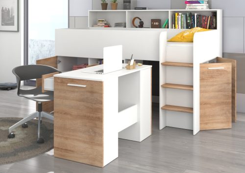 Neo galériaágy jobbos - Fehér - Világos Sonoma tölgy